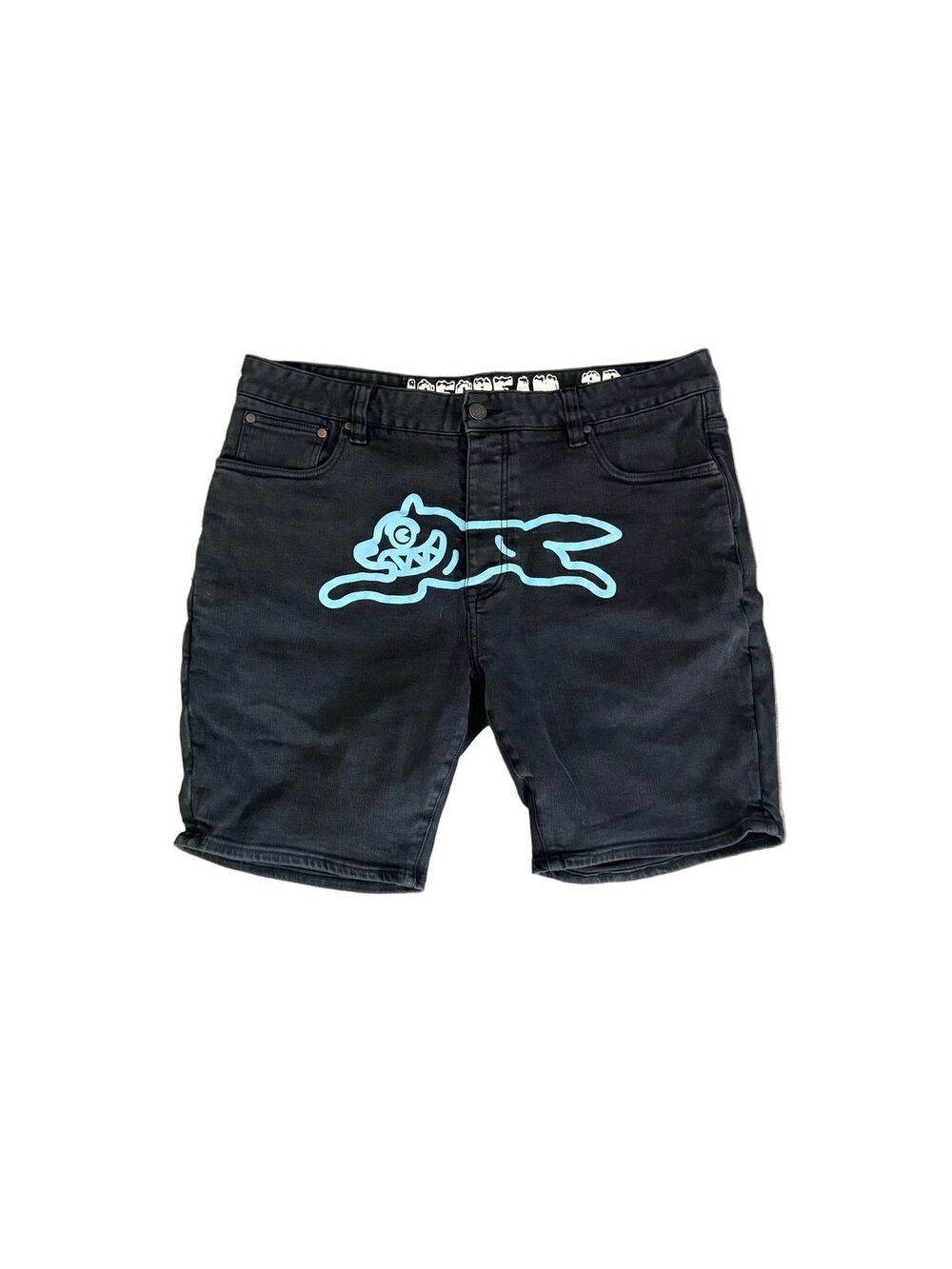 Icecream Dog Outline Denim Shorts Black Mens